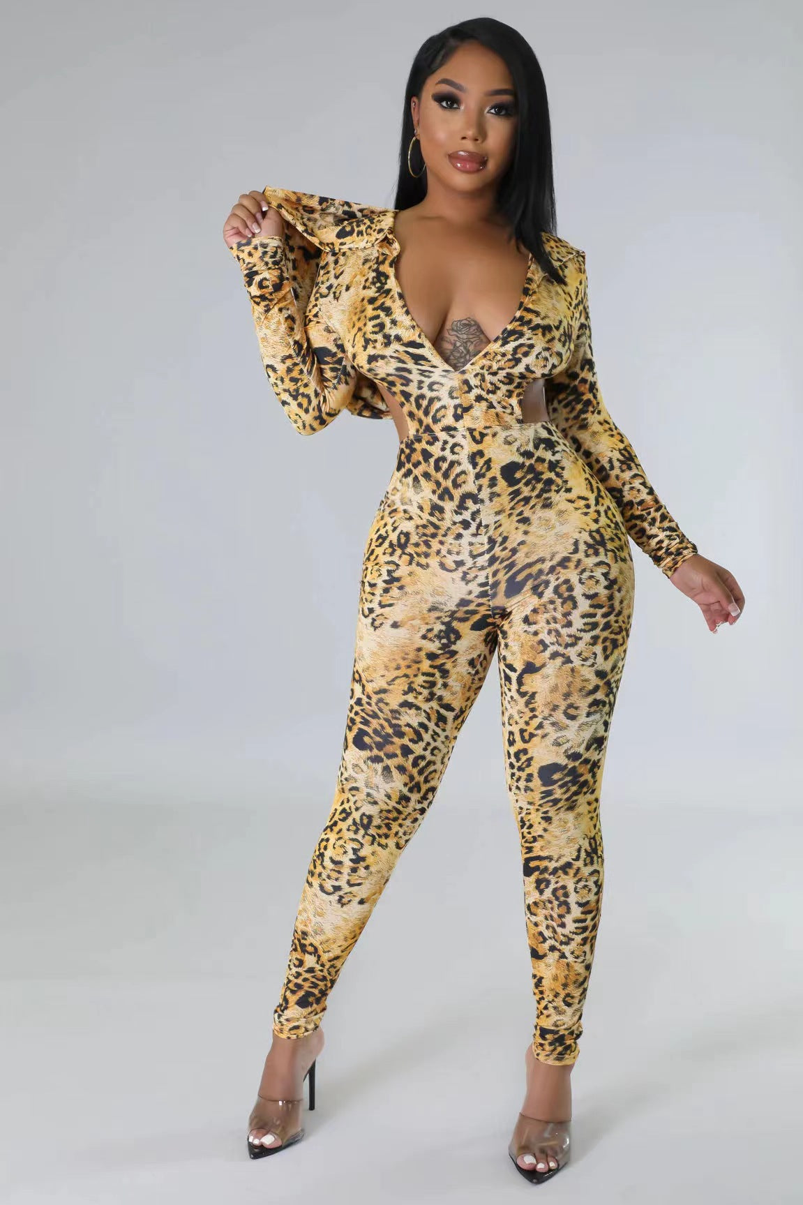 The Hooded Backless Leopard Jumpsuit