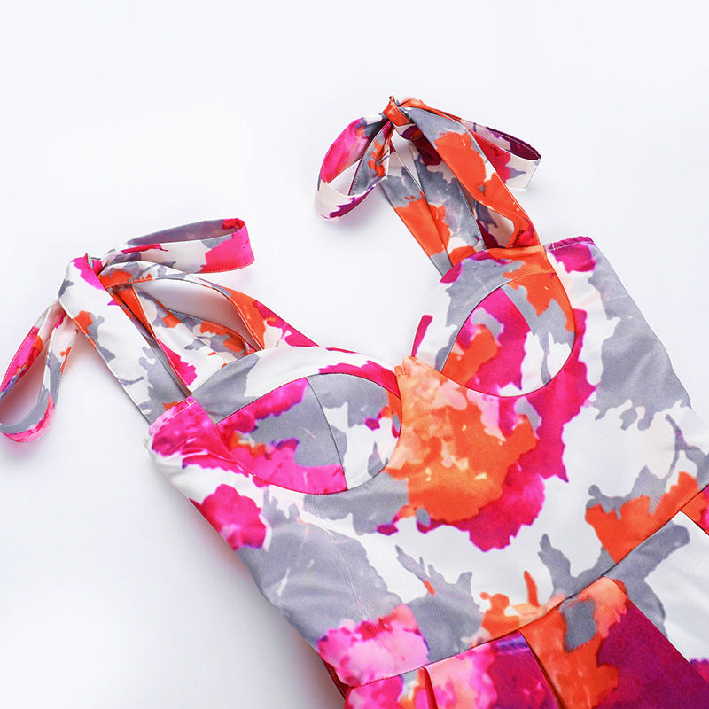 Printed Sweetheart Mini Dress - Sexy Backless Slimming A-Line