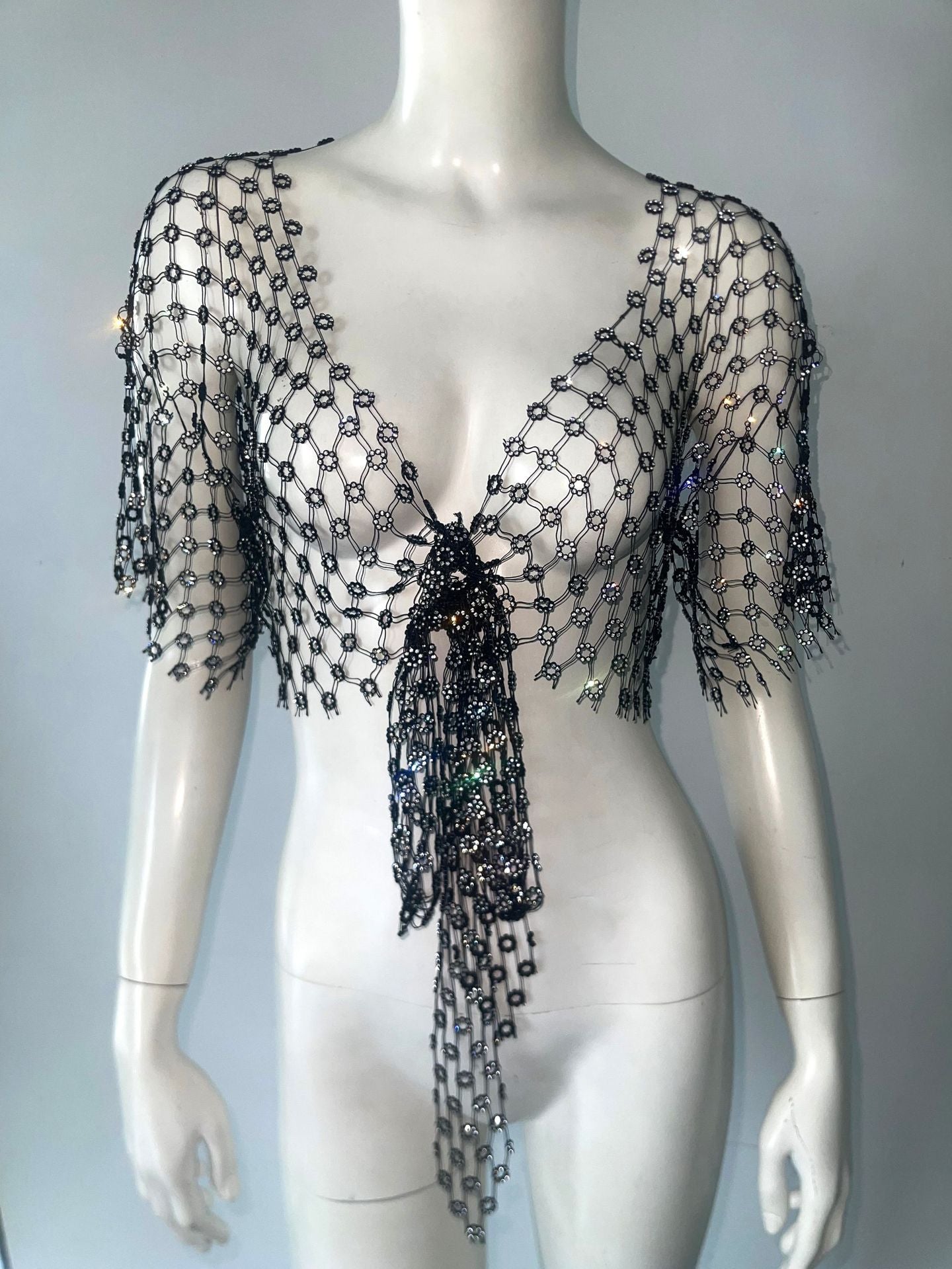 Sexy Rhinestone Fishnet Crop Top