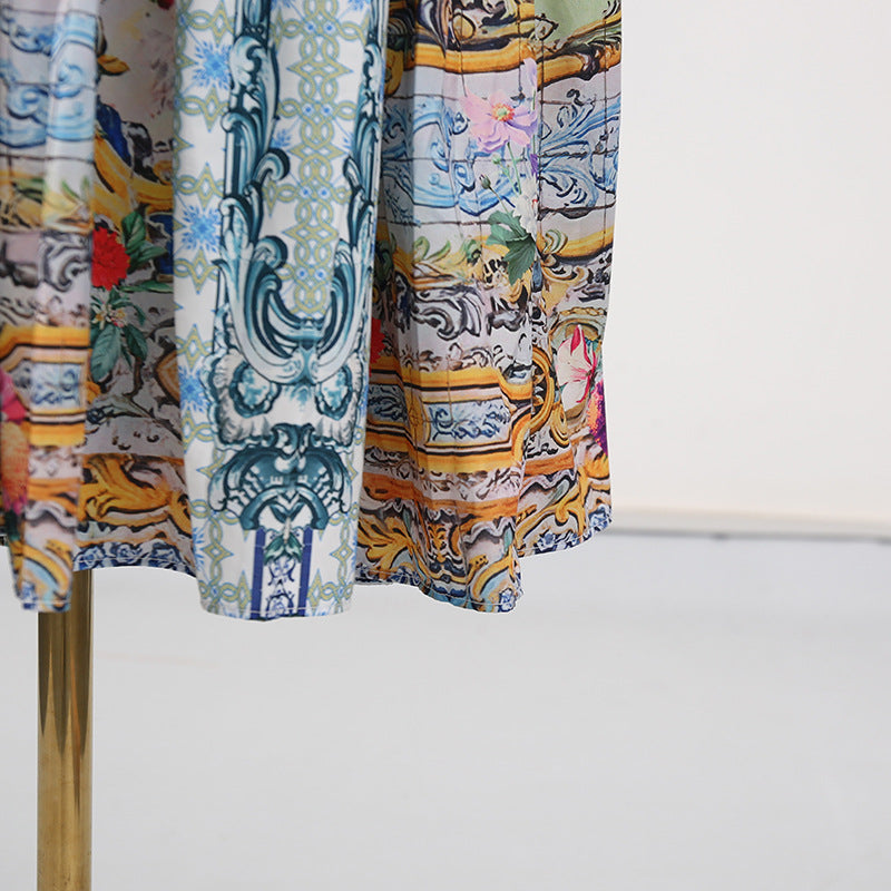 Boho Vacation Maxi Dress - Printed V-Neck Slim Fit with Flutter Sleeves