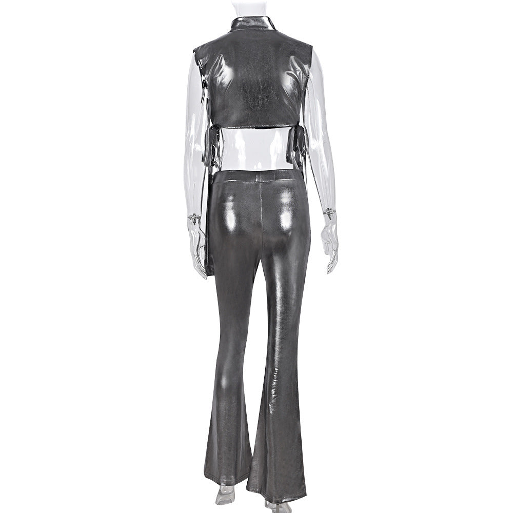 Hollow Out & Flare Patent Leather Set