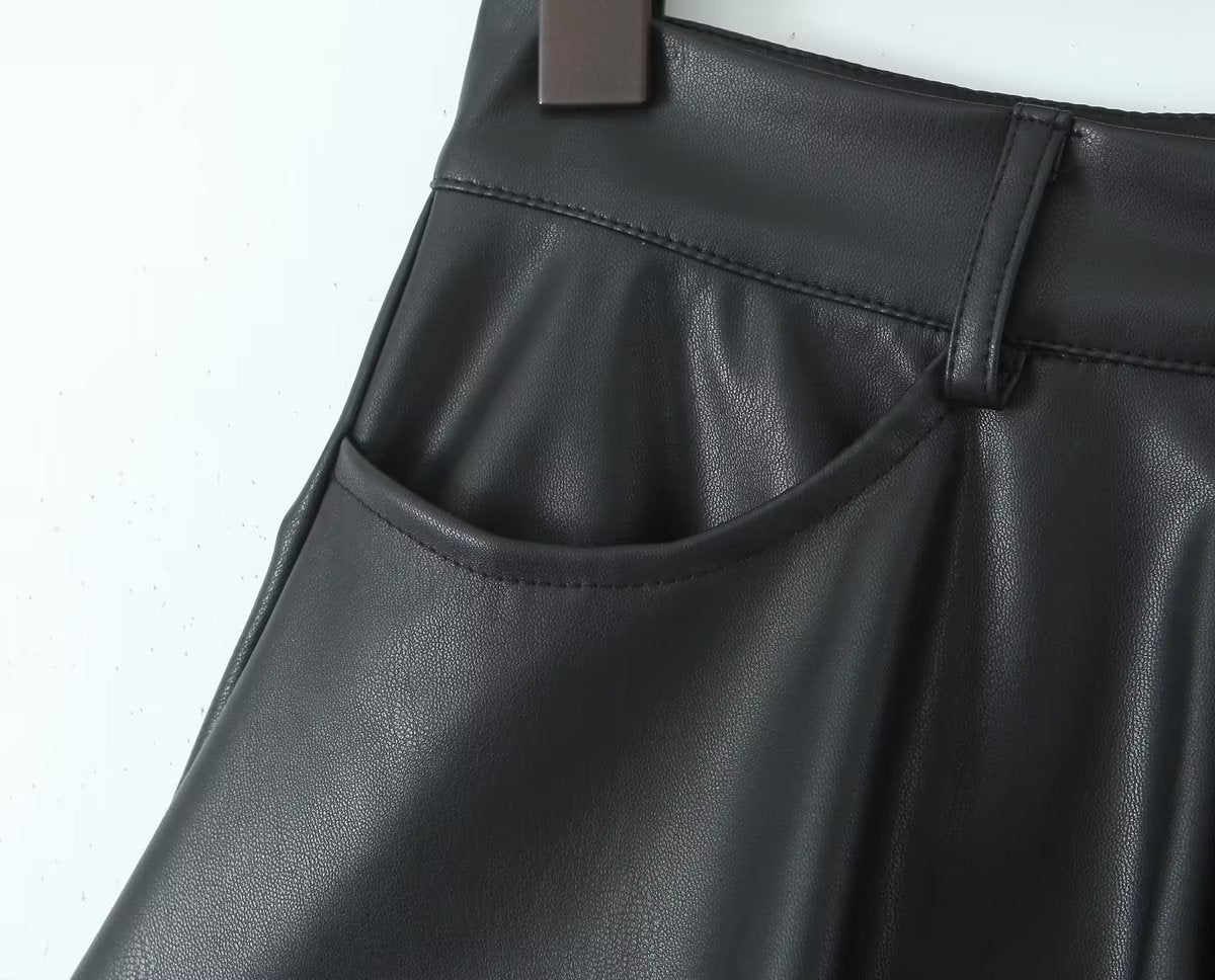 Trendy Faux Leather High Rise Skort – Autumn Winter Essential