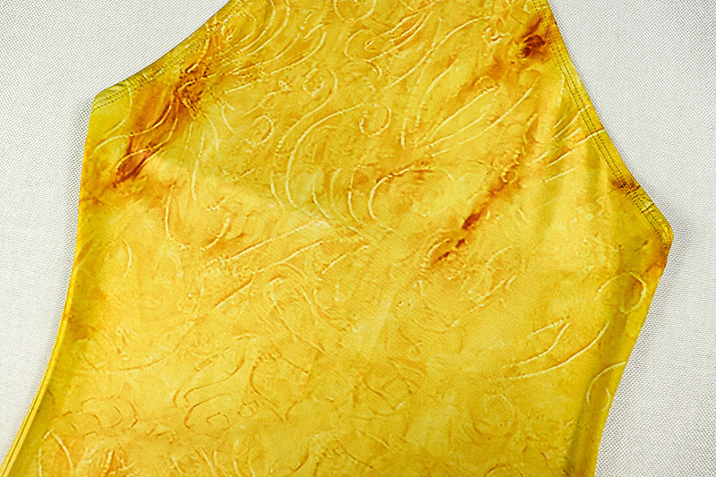 Yellow Backless Turtleneck Fishtail Dress: Slim Fit Sheath Maxi Gown