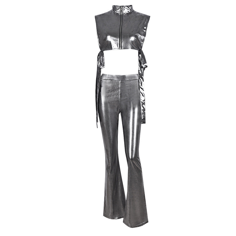 Hollow Out & Flare Patent Leather Set