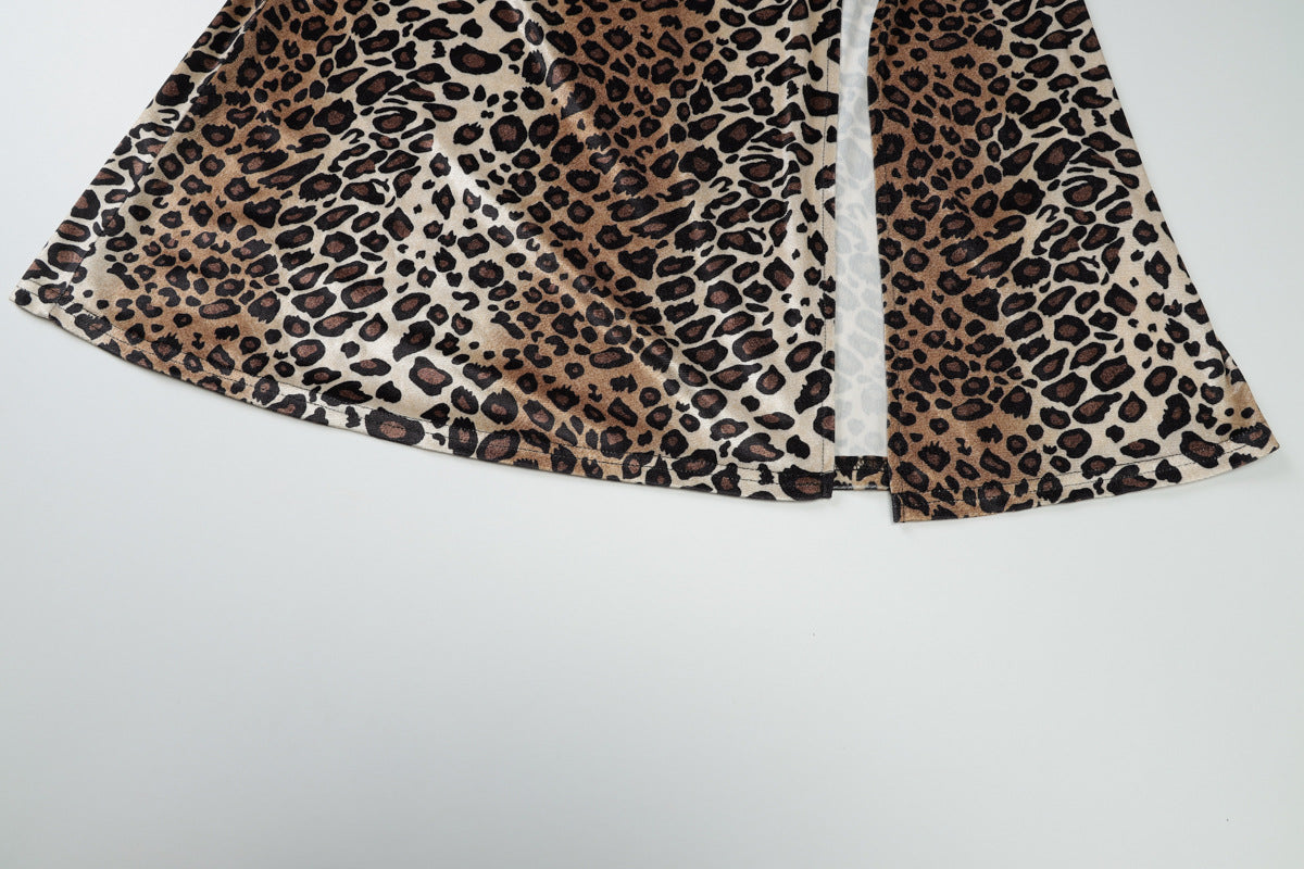 Leopard Print Halter Dress: Backless High Split Bodycon