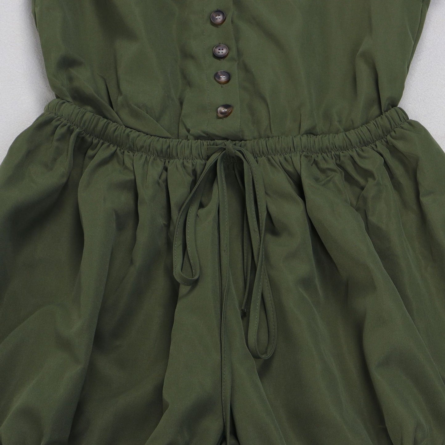 Women’s Casual Button-Up Jumpsuit – Collared Long Sleeve Romper with Ruched Waist and Loose Fit