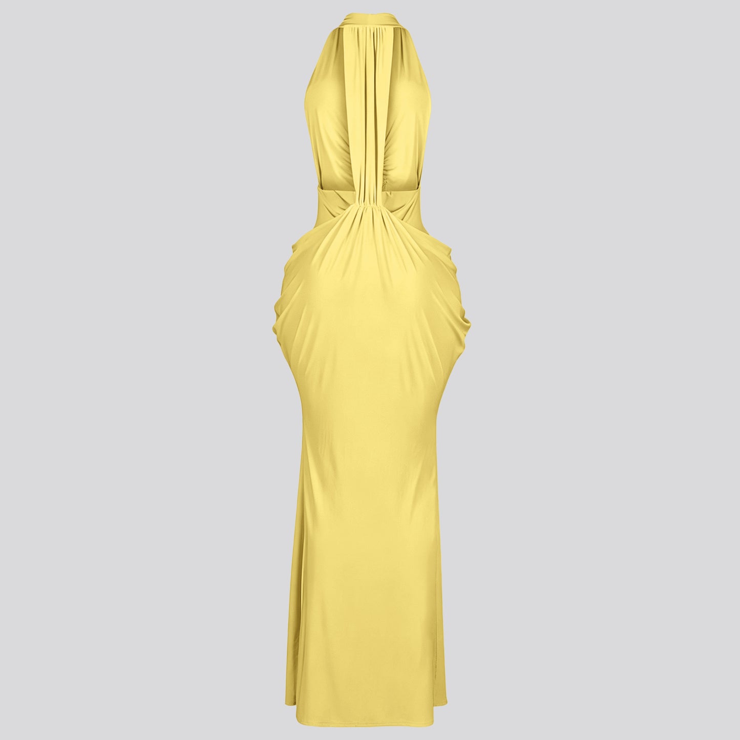 Women's Halter V-Neck Maxi Dress – Sexy Backless Lace-Up Ruched Bodycon Dress