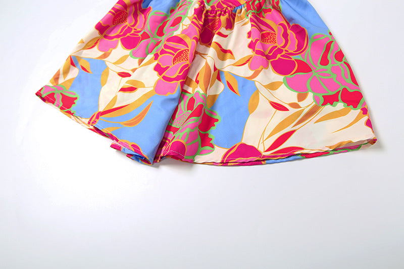 Sexy Floral A-Line Mini Dress - Sweetheart Backless & Ruched