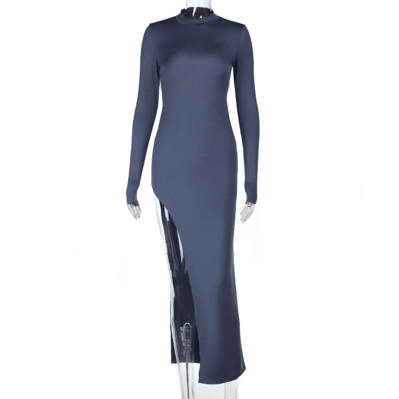 Sexy Half Turtleneck Evening Gown: Slim Fit Backless Long Sleeve Split Maxi Dress