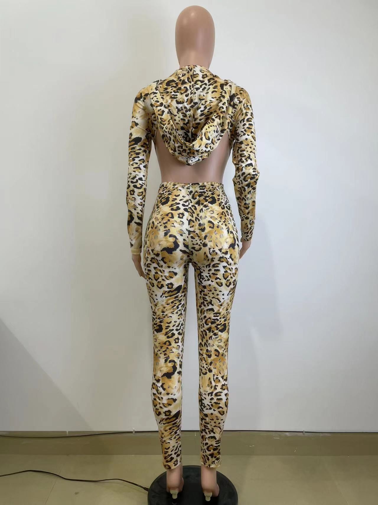 The Hooded Backless Leopard Jumpsuit