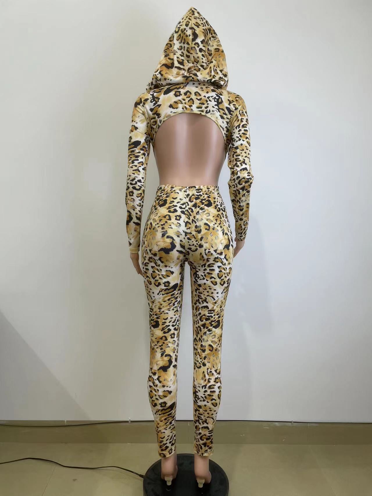 The Hooded Backless Leopard Jumpsuit