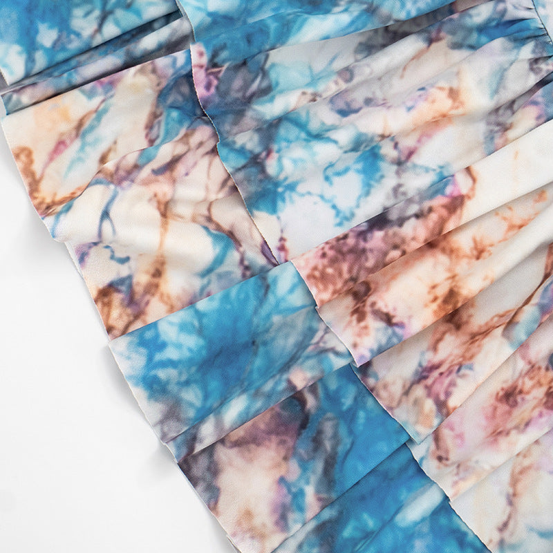 Floral Print Halter Neck Cutout Backless Crop Top & Ruffle Midi Skirt Set | Sleeveless Boho Two-Piece Set | Blue | Sizes S-L