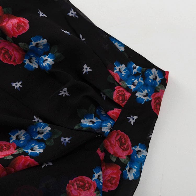 Women's Sexy Digital Print Skirt Suit: Long Sleeve Top & High Slit Skirt Set