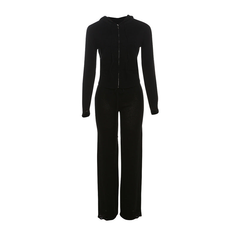 Hooded Zipper Cardigan & Pants Set