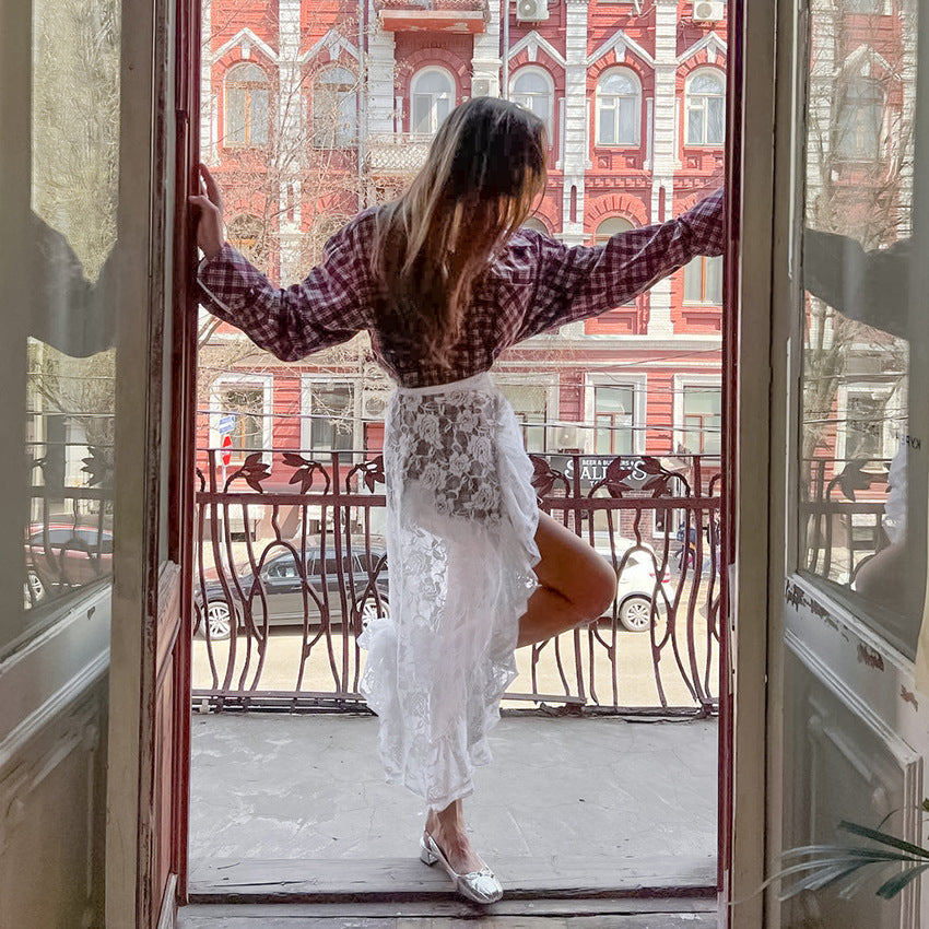 Elegant Floral Lace Midi Skirt