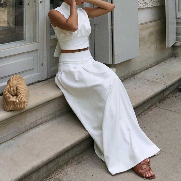The Backless Halter Pleated Maxi Set