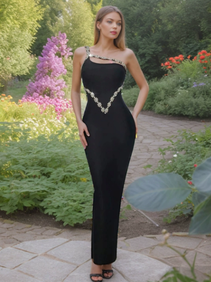 The "Aura" Rhinestone Cutout Gown