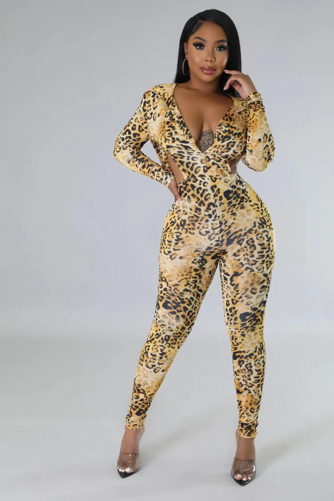 The Hooded Backless Leopard Jumpsuit