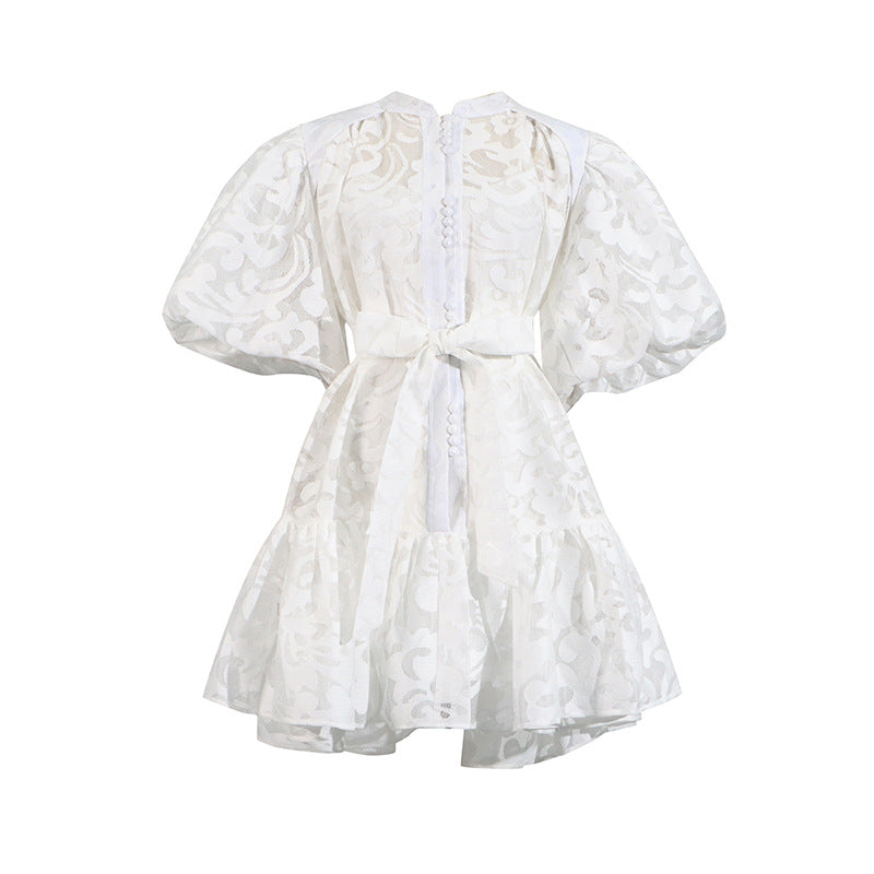 🌸 Camille Printed Lace-Up A-Line Dress