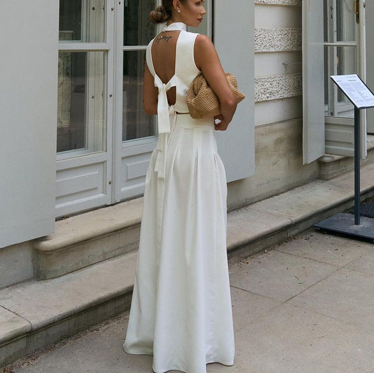 The Backless Halter Pleated Maxi Set