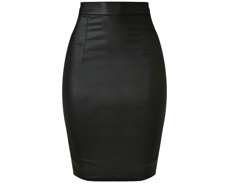 High Waist Faux Leather Pencil Skirt with Back Slit