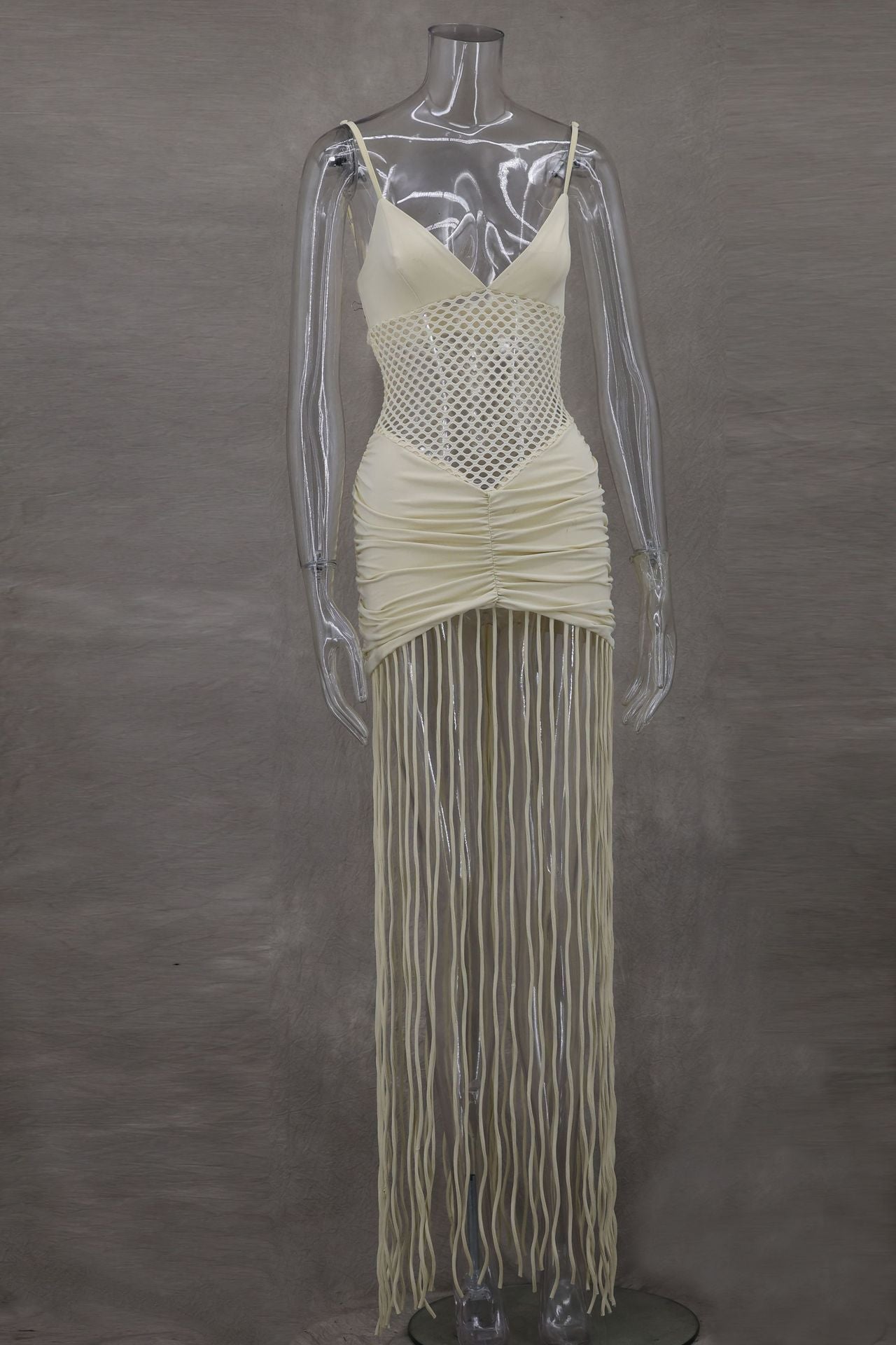 Sexy V-Neck Fringe Bodycon Maxi Dress - Party & Club