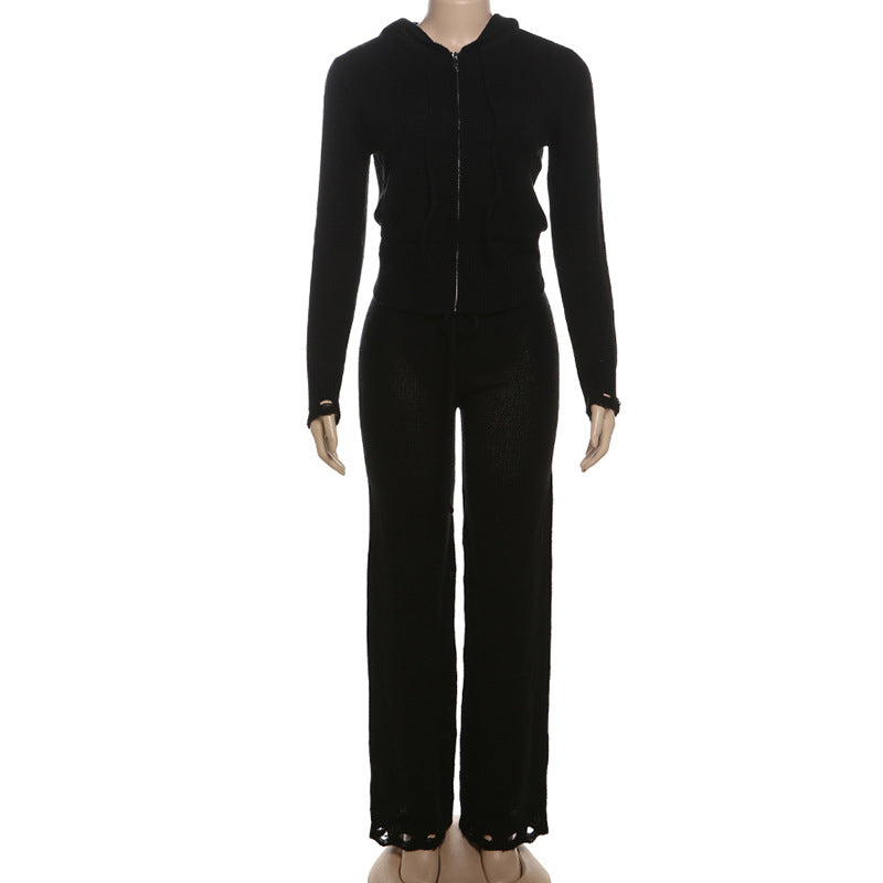 Hooded Zipper Cardigan & Pants Set