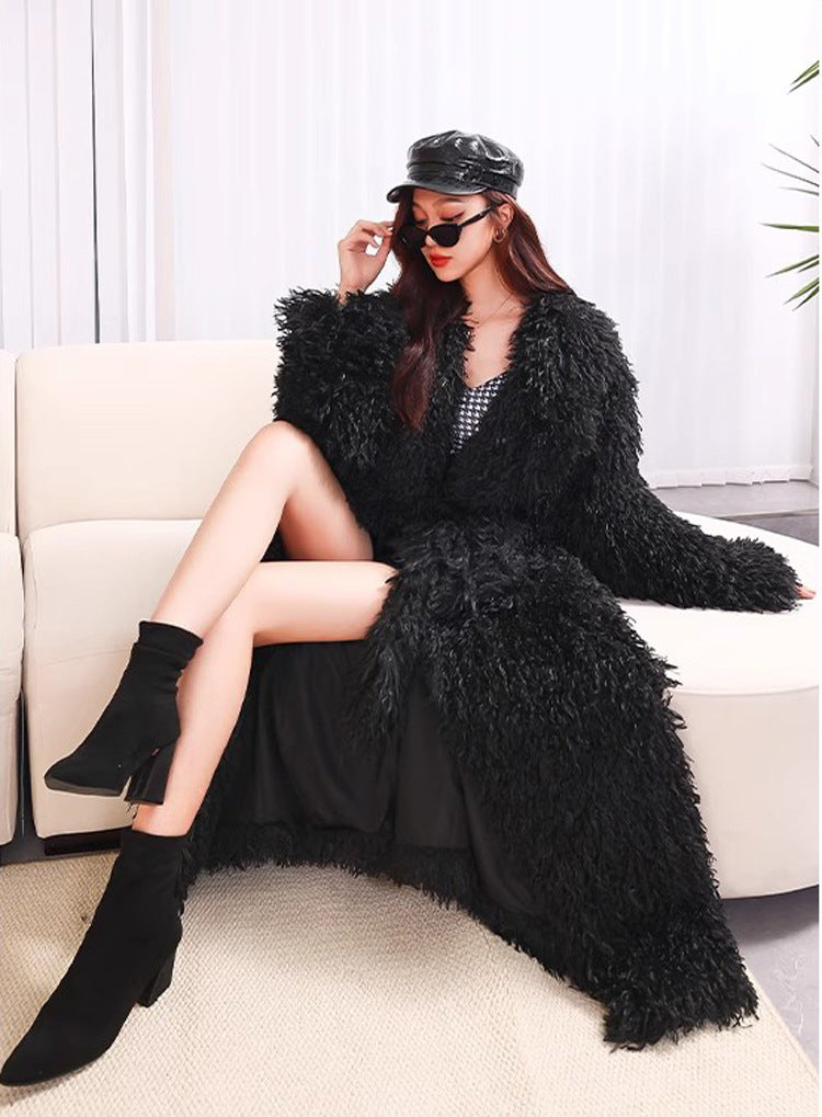 Lace-Up Faux Shearling Overcoat