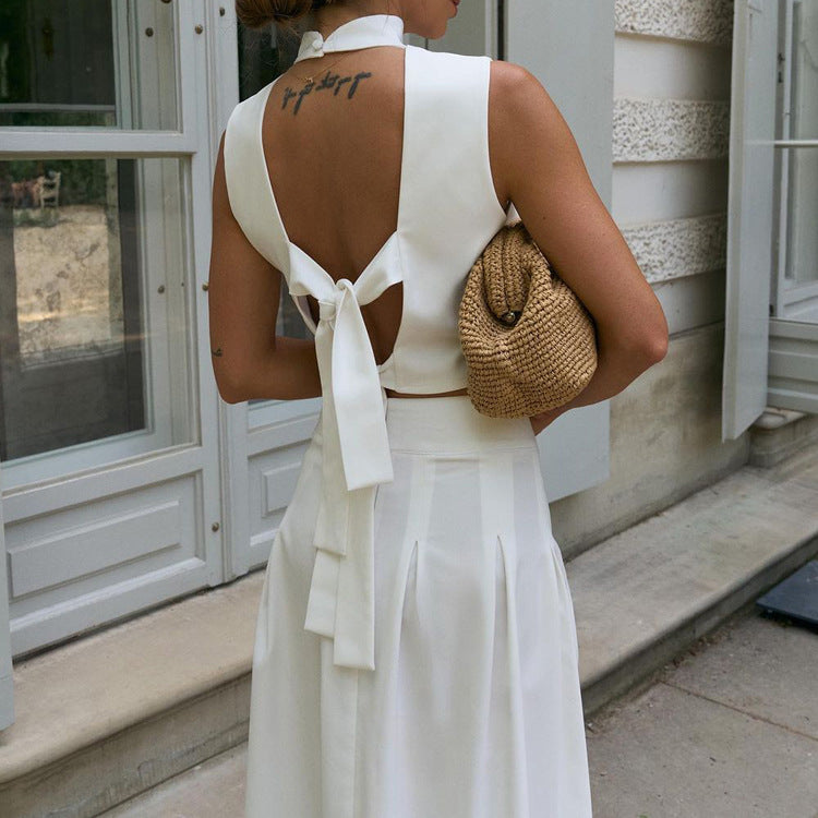 The Backless Halter Pleated Maxi Set