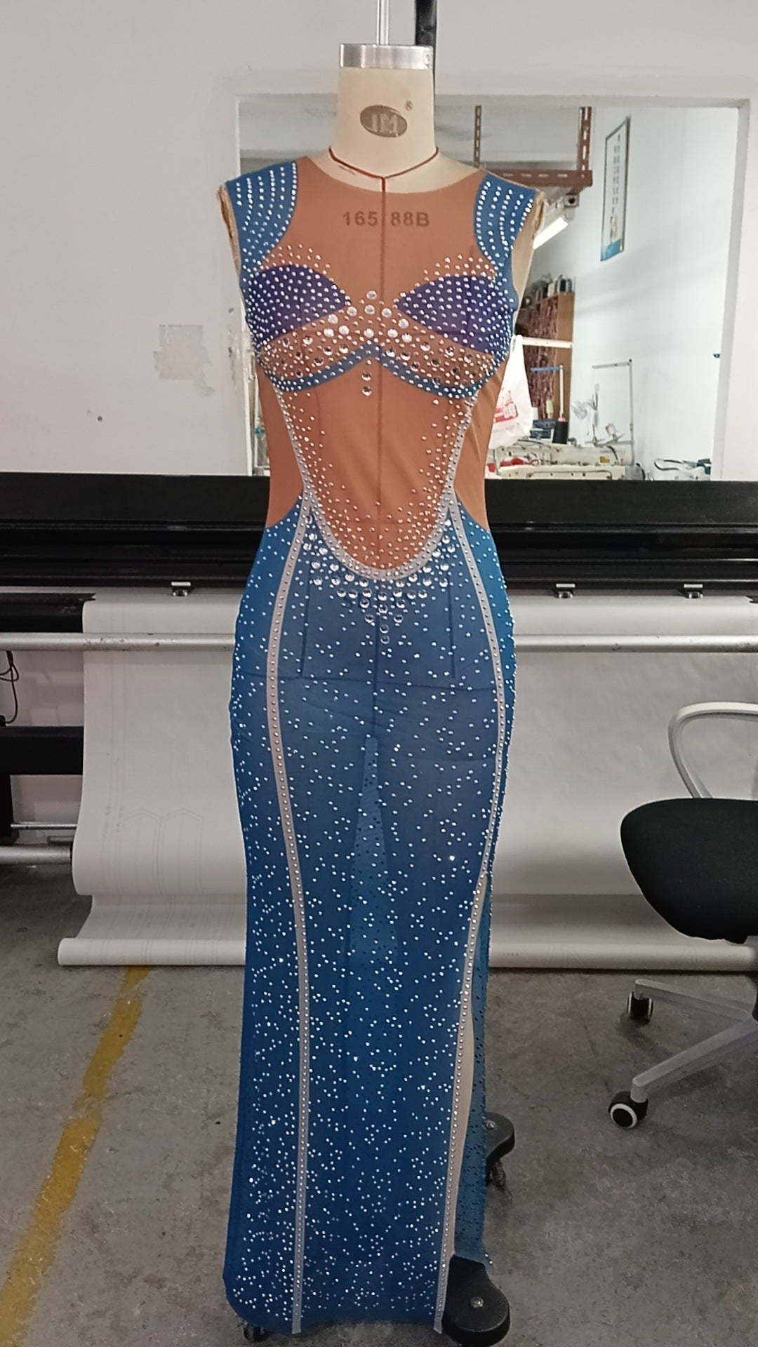 Shiny Rhinestone Pearl Evening Dress: Tight High-Elastic Semi-Sheer Gown