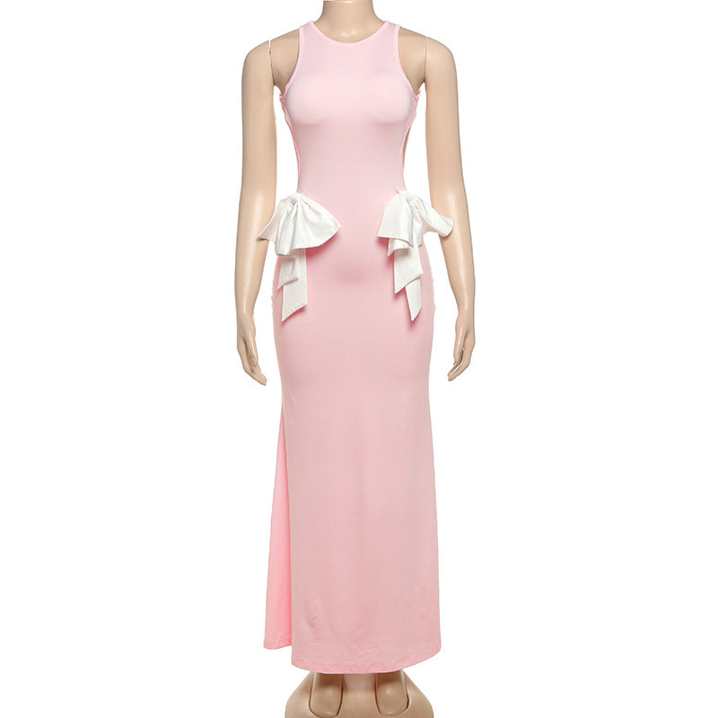 Backless Bow Cutout Maxi Dress – Elegant & Sexy Look