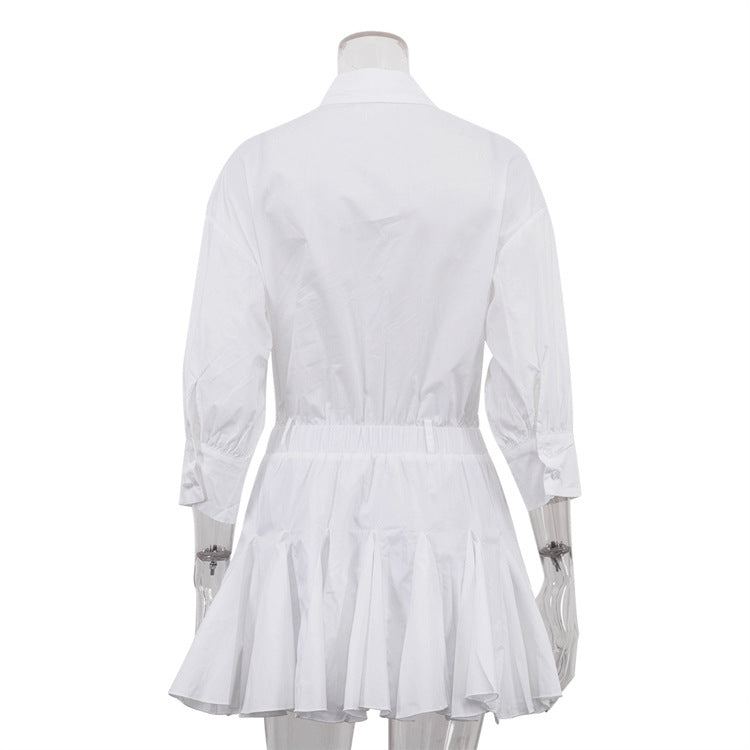 White Elegant Cotton Shirt Dress