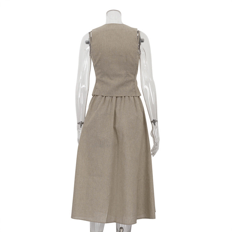 Cotton Ruched Vest & Maxi Skirt Set