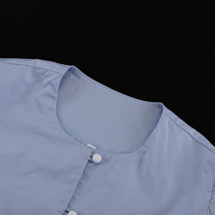 Blue Ruched Cardigan & Shorts Set