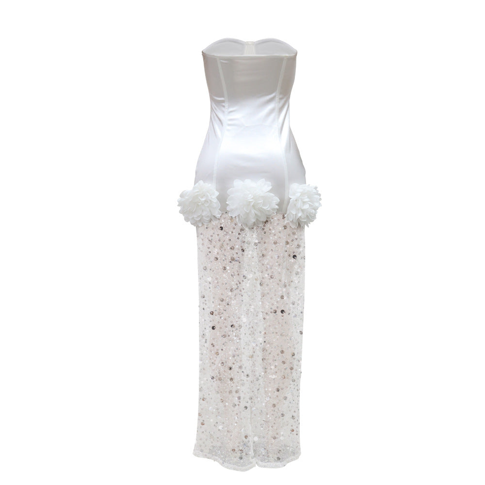 Sexy Sweetheart Tube Top Maxi Dress - Satin & Tulle Patchwork
