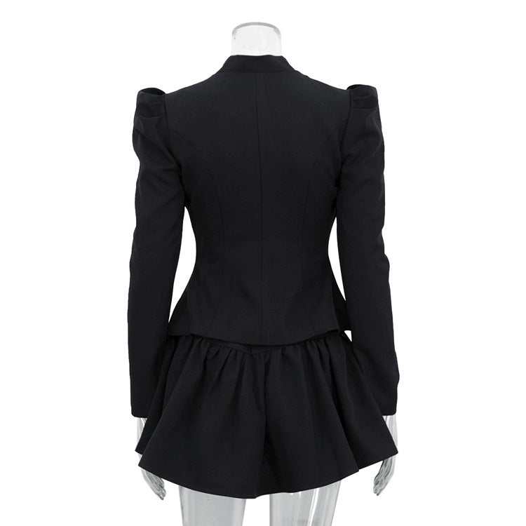 Slim-Fit Bow Tie Top & Skirt Suit