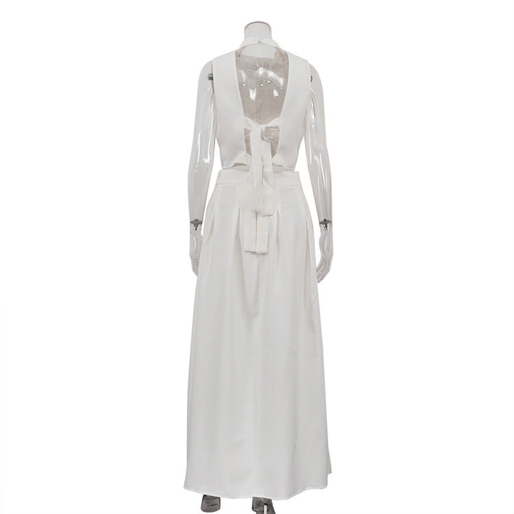 The Backless Halter Pleated Maxi Set