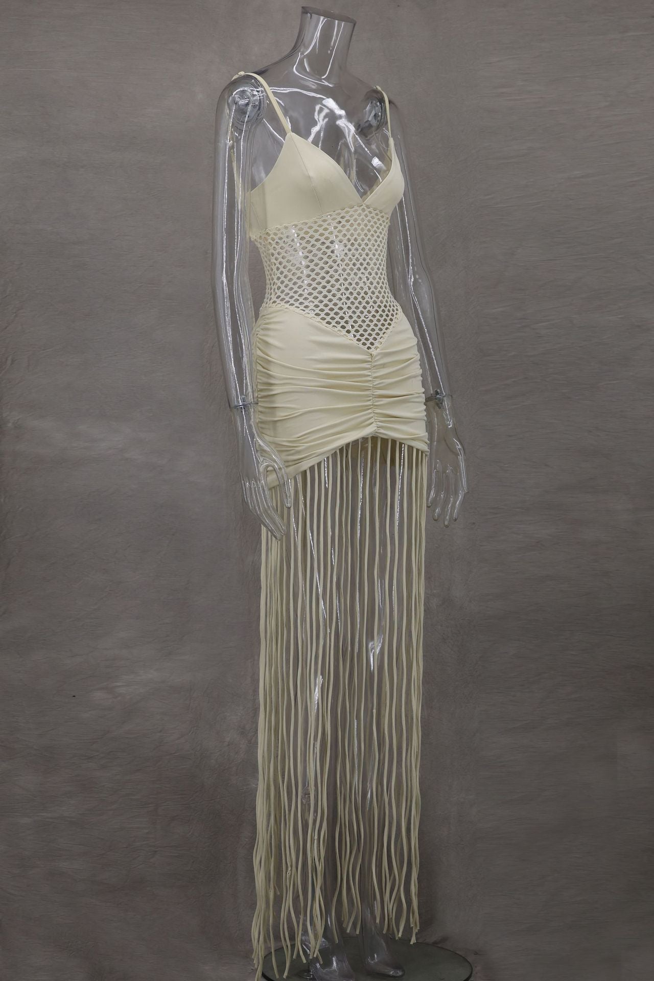 Sexy V-Neck Fringe Bodycon Maxi Dress - Party & Club