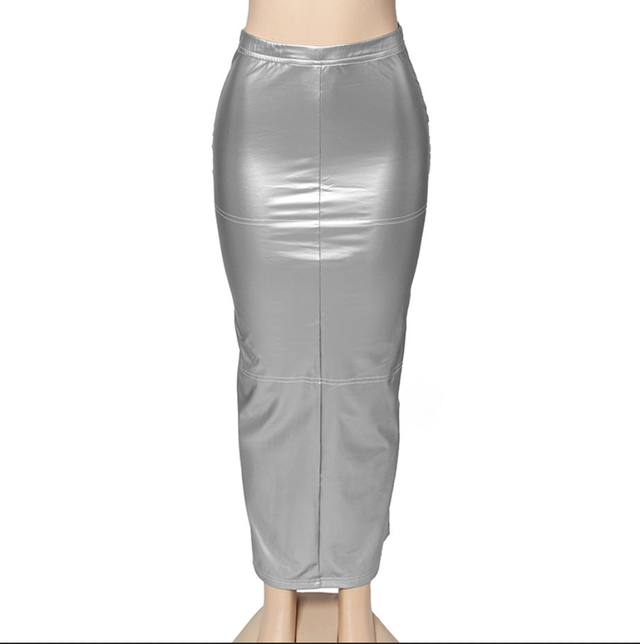 The Metallic Coated Slit Skirt