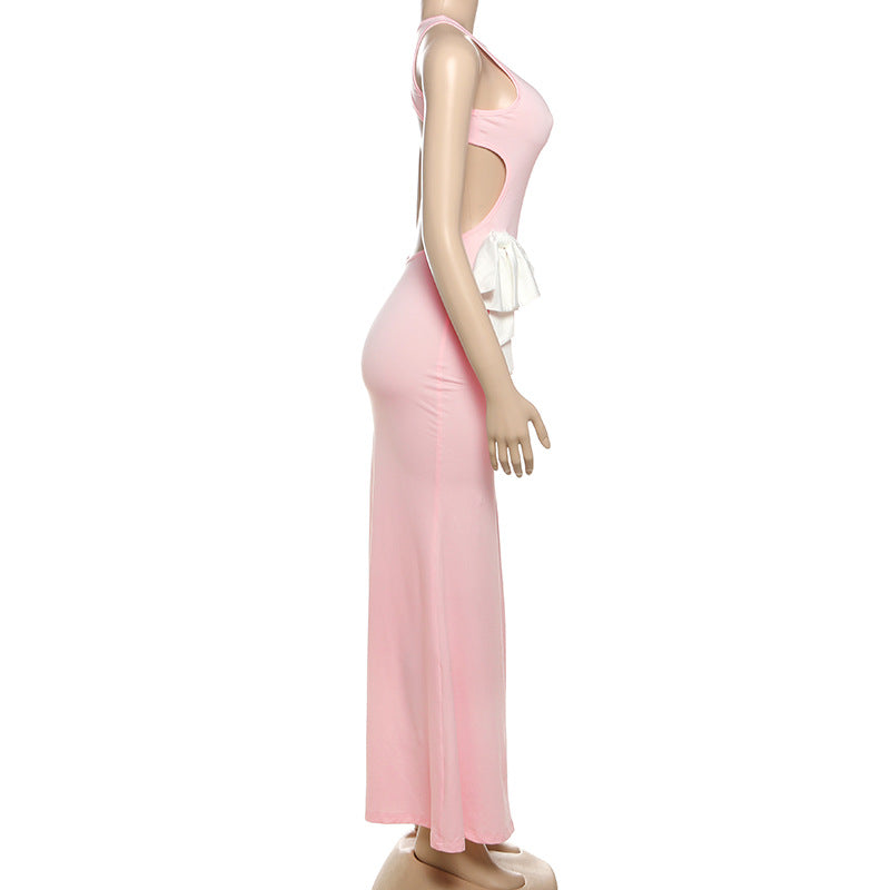 Backless Bow Cutout Maxi Dress – Elegant & Sexy Look