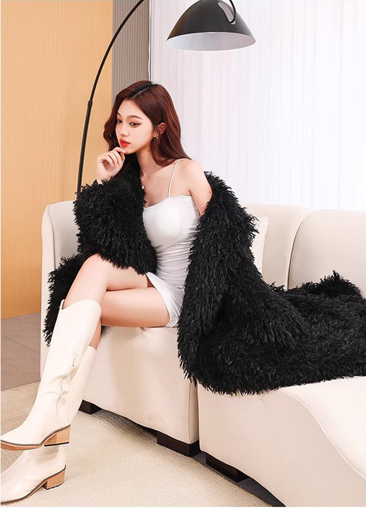 Lace-Up Faux Shearling Overcoat