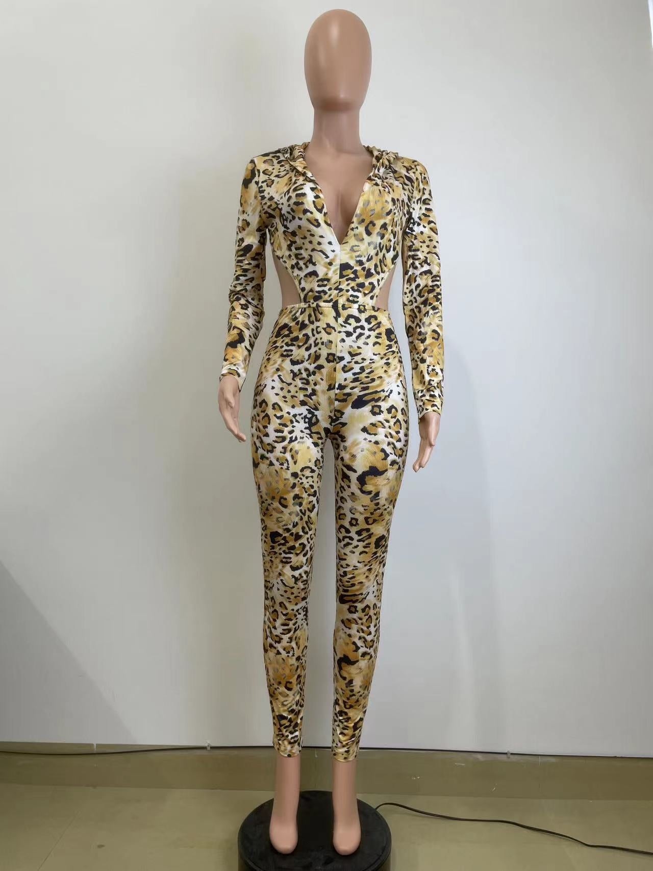 The Hooded Backless Leopard Jumpsuit