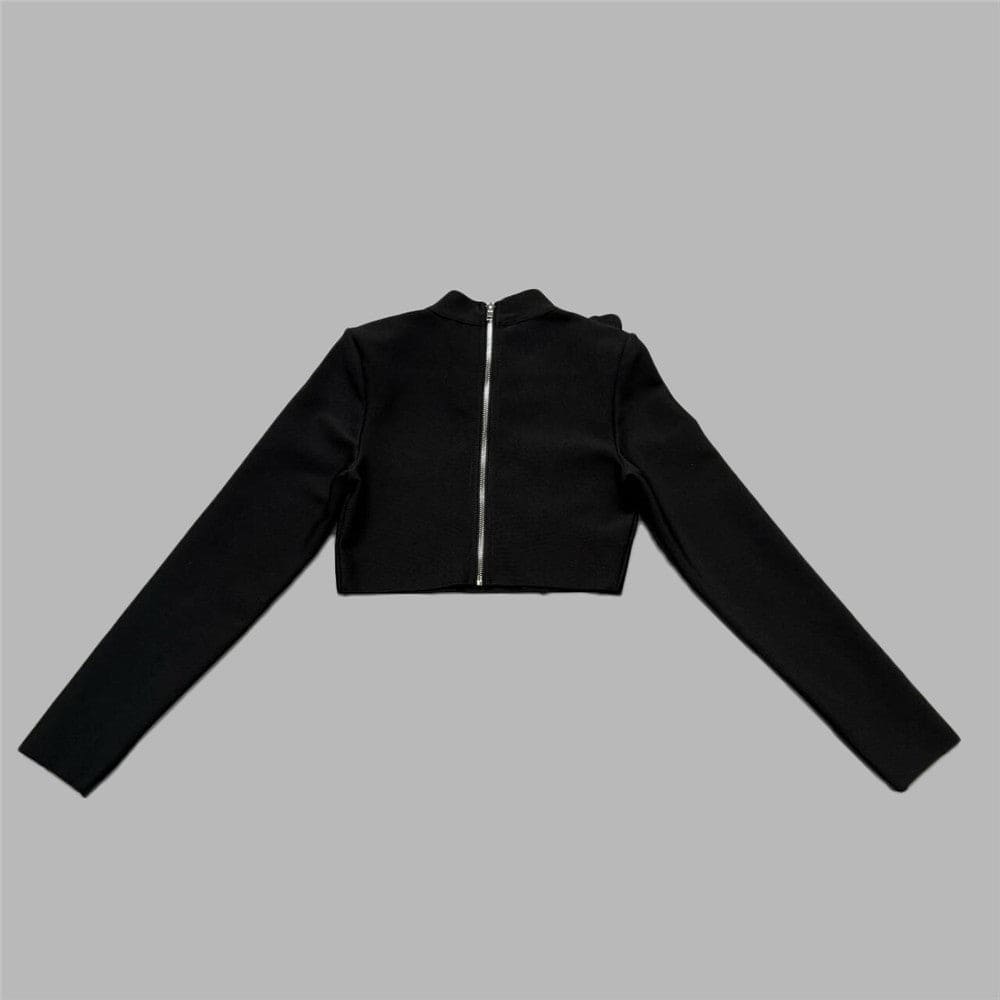 Luxury Black Half-Turtleneck Long Sleeve Bandage Skirt Set - Two Piece Bodycon