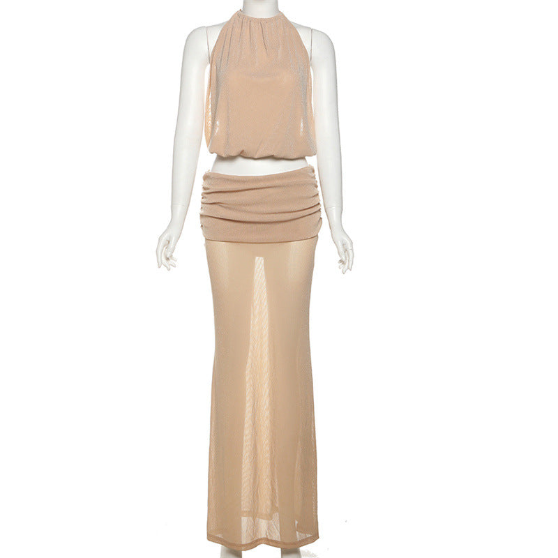 Sexy Backless Two-Piece Halter Skirt Set – Summer Outfit