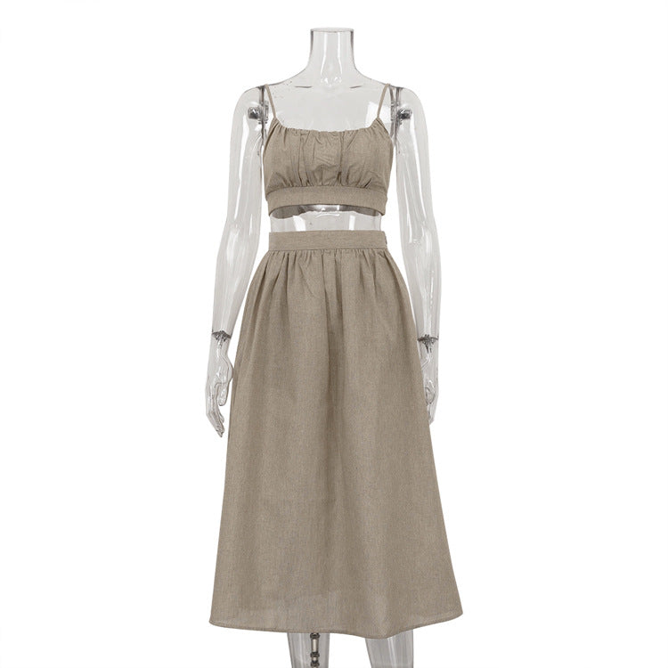 Cotton Ruched Vest & Maxi Skirt Set