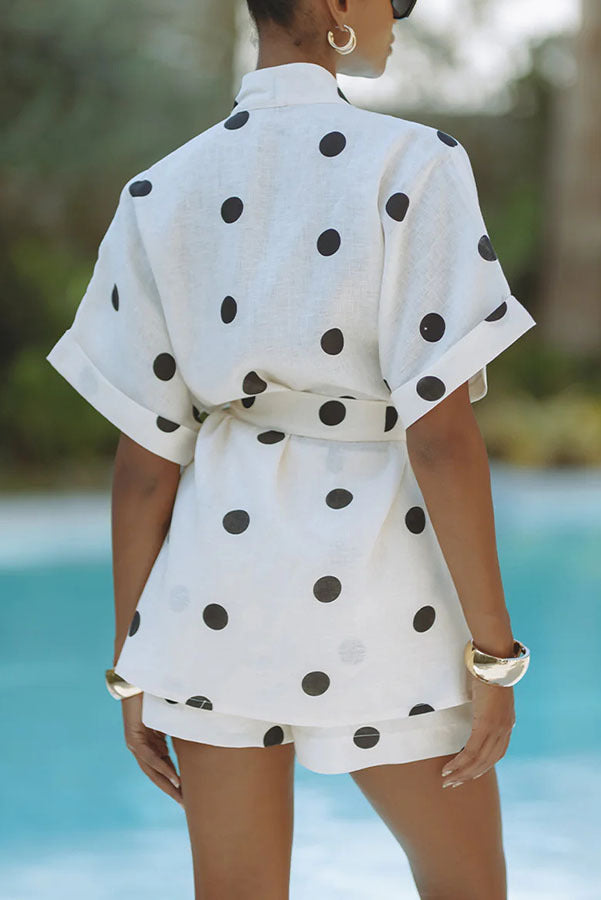 Elegant Polka Dot Shorts Set - V-Neck 1/2 Sleeve Vacation Outfit