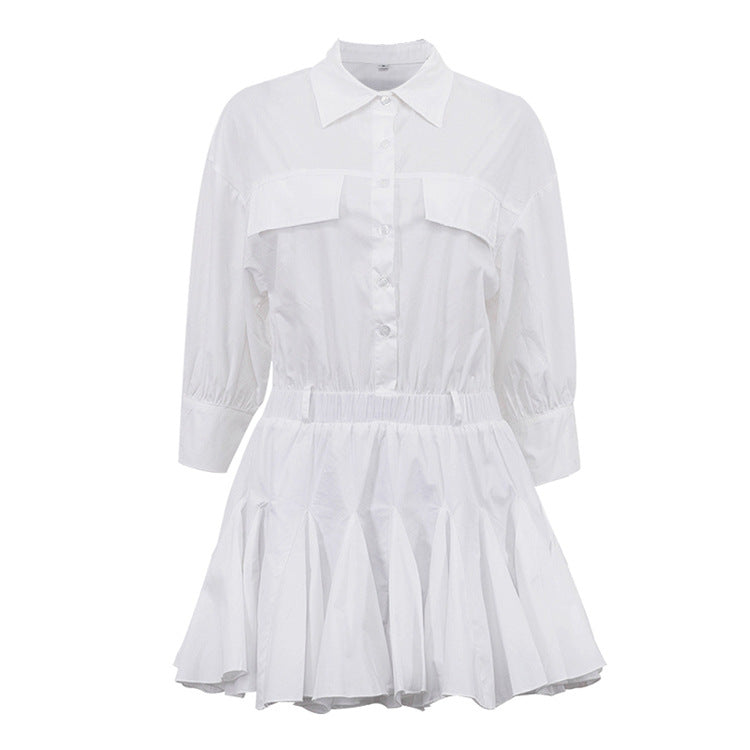 White Elegant Cotton Shirt Dress
