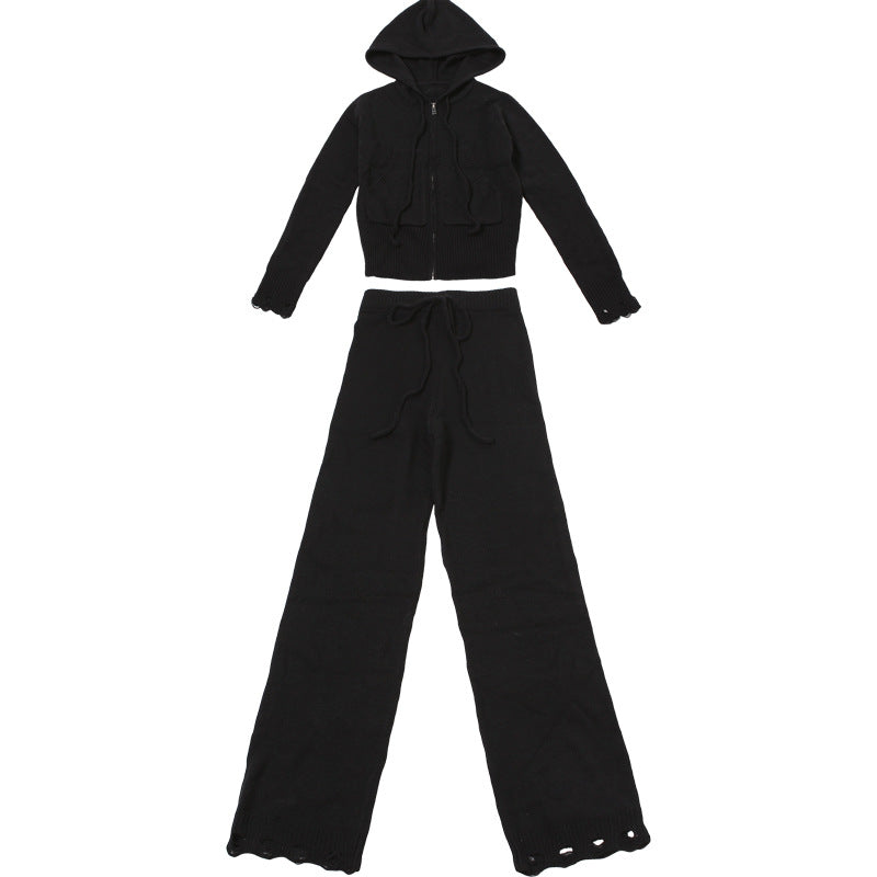 Hooded Zipper Cardigan & Pants Set