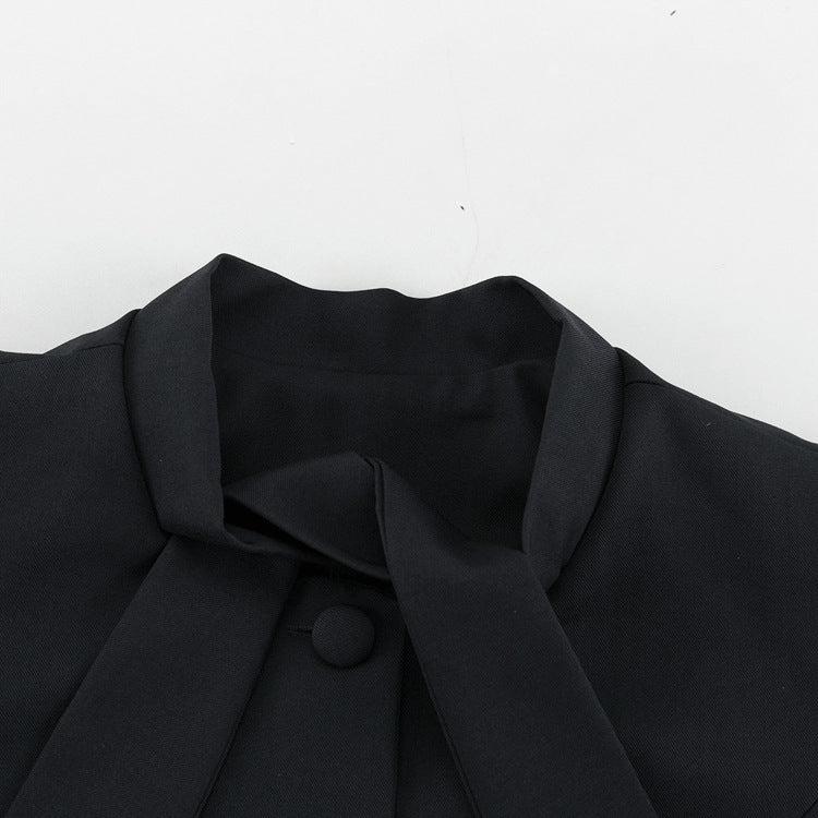 Slim-Fit Bow Tie Top & Skirt Suit