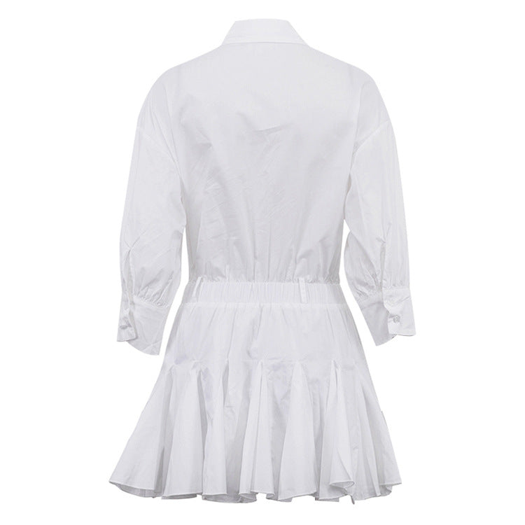 White Elegant Cotton Shirt Dress